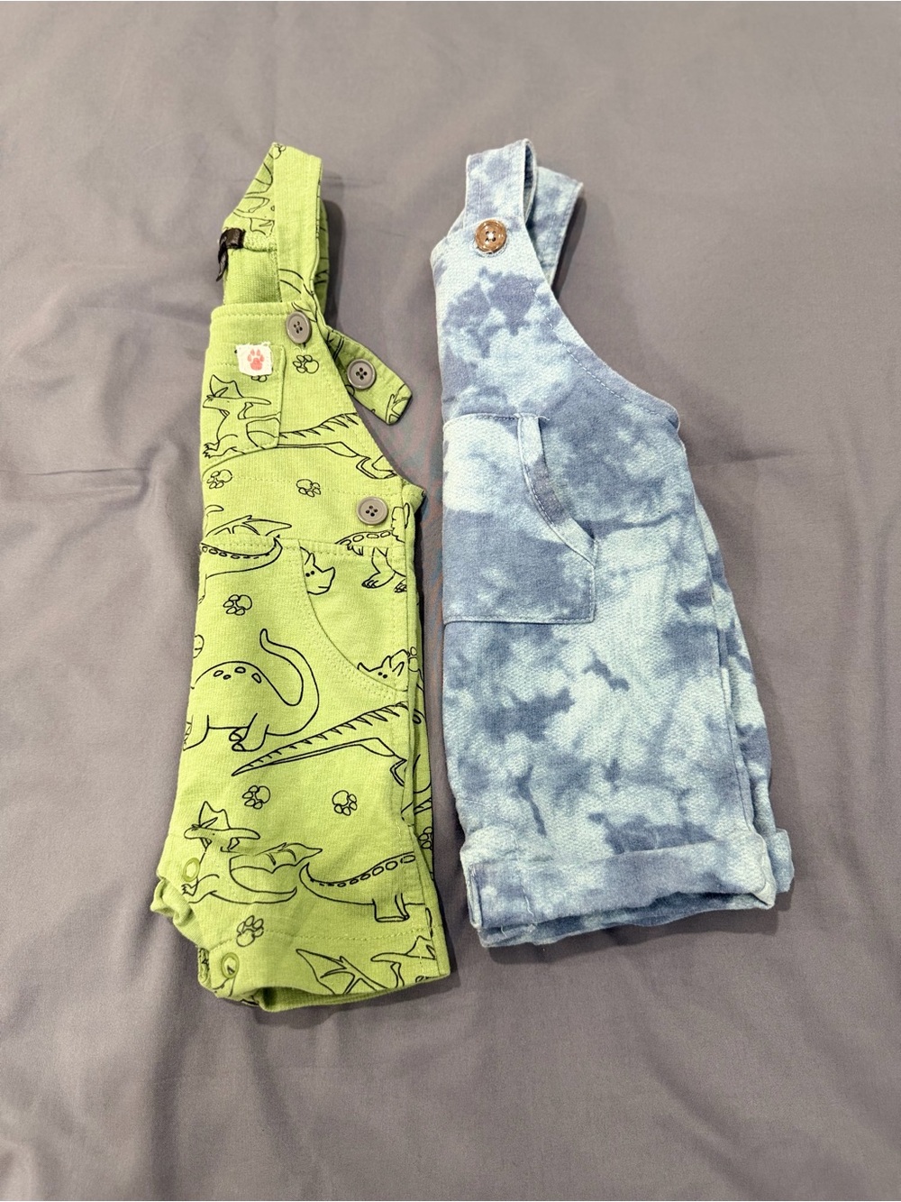 Kids Green Dinosaur & Blue Tie-Dye Suspenders Overalls Set - Unbranded
